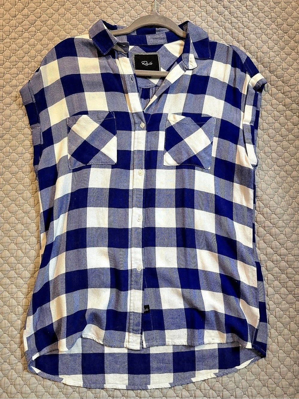 Rails Britt Short Sleeve Plaid Button-Down Shirt Blue & White Small